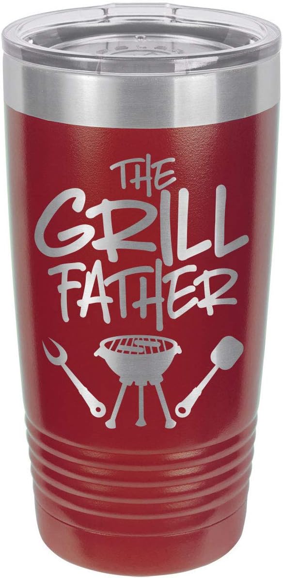 THE GRILLFATHER-B MAROON Vaso de bebida de 20 oz con pajita  Taza de viaje grabada con láser con citas para asar  Comparar con Yeti Rambler  La