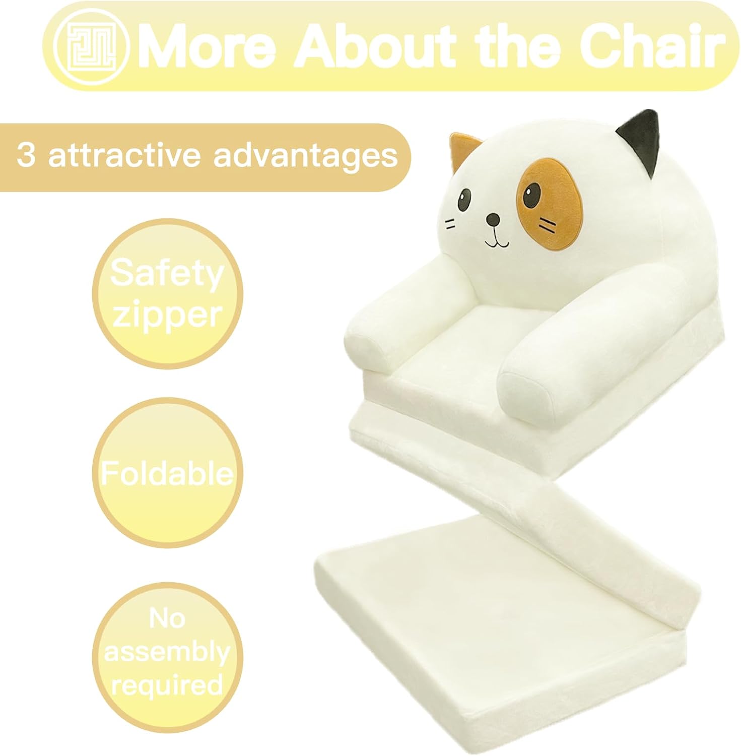 QIUODO Sofá plegable para sala de juegos, sofá abierto de terciopelo 2 en 1 para niños pequeños de 1 a 3 años, cómoda silla infantil para leer y
