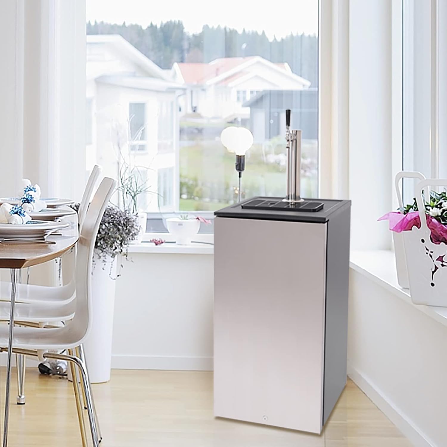 BHTOP Kegerator, dispensador de cerveza de barril, enfriador de bebidas de acero inoxidable, cilindro de CO2 montado, control de temperatura,