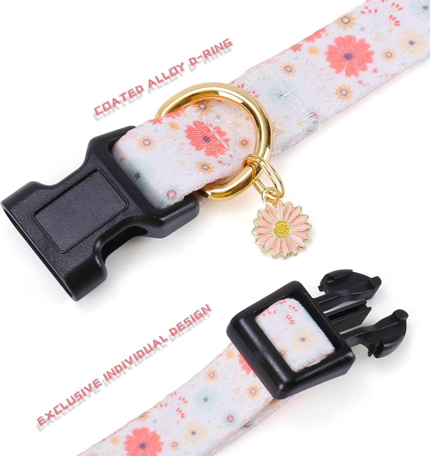 Collar de perro de algodón hecho a mano para perros pequeños, medianos y grandes, diseño de margaritas beige con dije, ideal para perros hembras,
