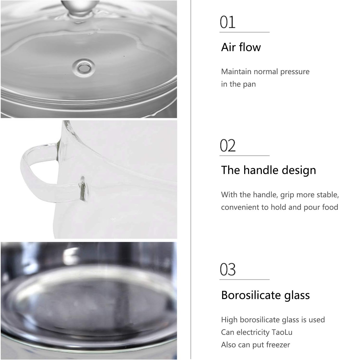 Olla de cristal con tapa de borosilicato con asa y orificio de vapor, ligera para fideos de pasta, sopa, leche, alimentos para bebés (1,4 L)