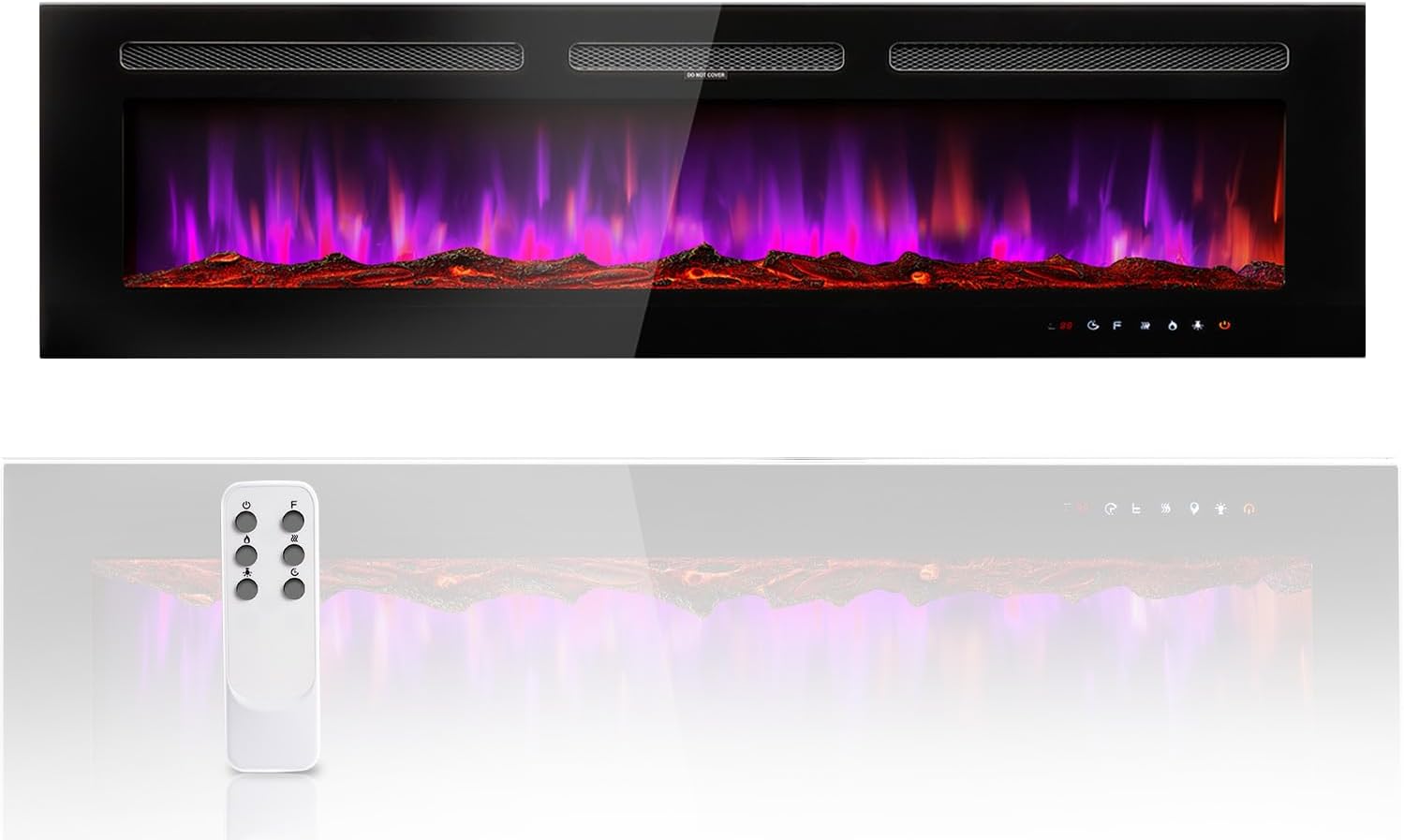 Chimenea eléctrica de 50 pulgadas montada en la pared y empotrada con control remoto y control de panel táctil, temporizador, 12 niveles ajustables