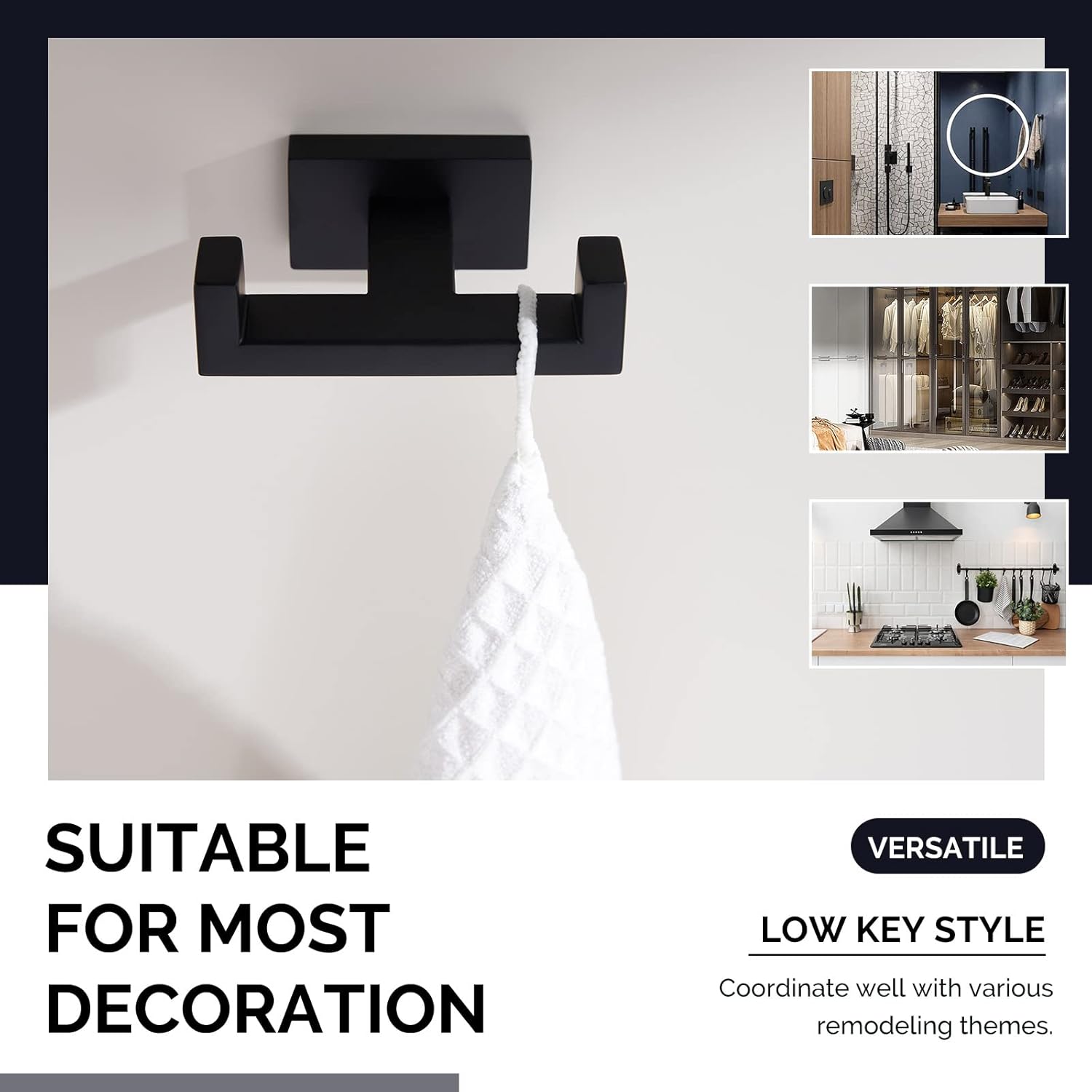 Paquete de ganchos dobles para toallas con soporte para papel higiénico (negro mate)