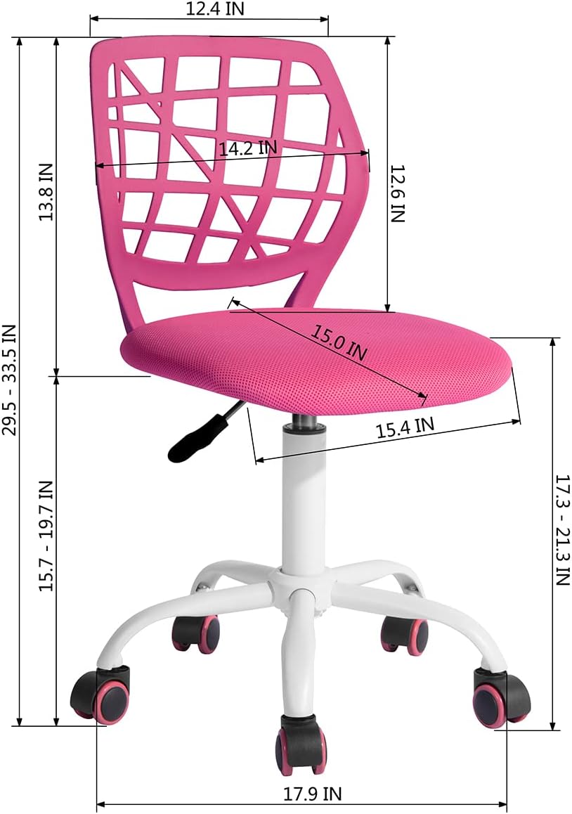 FurnitureR Silla de trabajo para adolescentes, niños y niñas, asiento trasero de tela de malla de polipropileno de baja media, silla de estudio para
