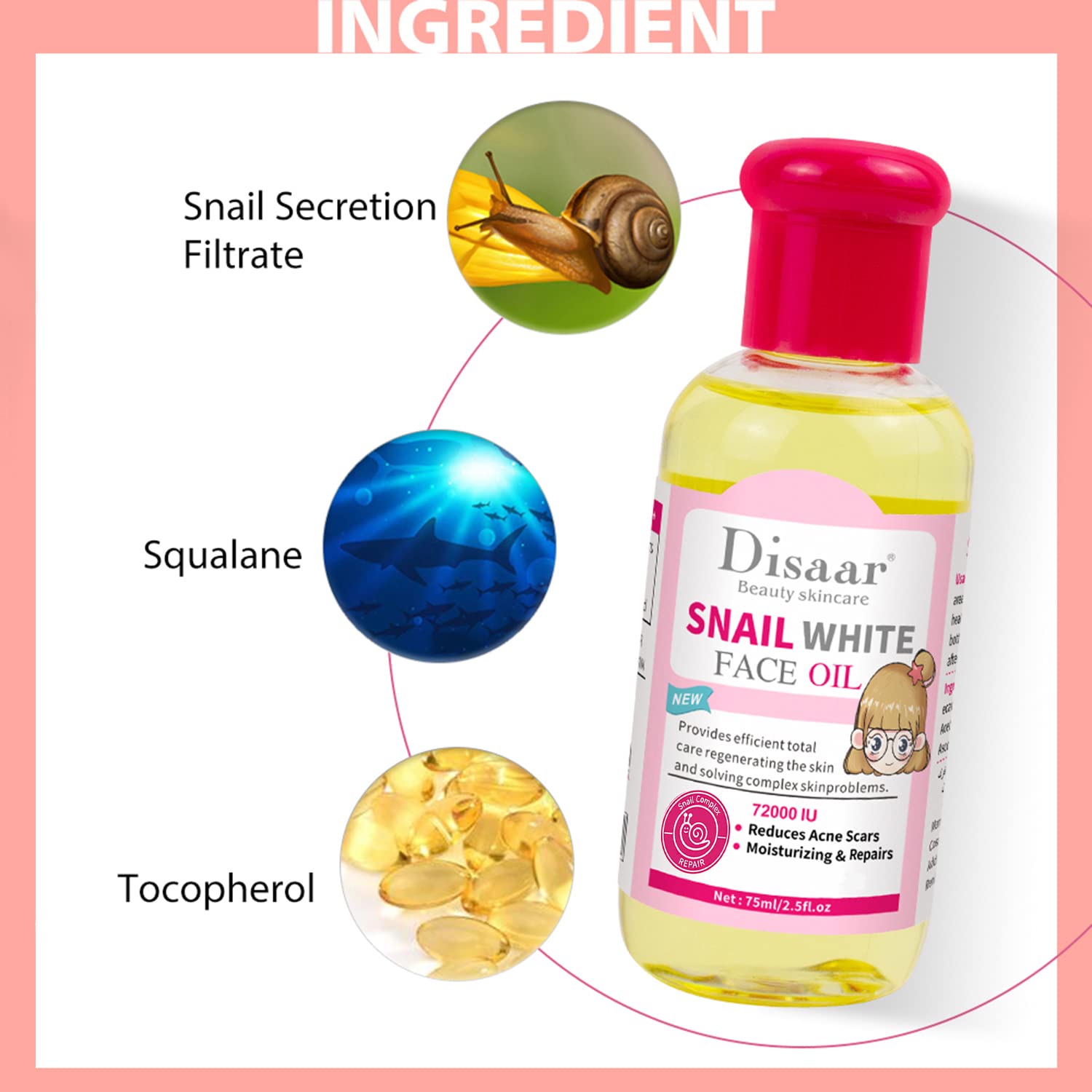 Caracol Cara Aceite Corporal Reduce las Cicatrices del Acné Hidratante Cuidado de la Piel Facial Seca Reparaciones 2.5 fl oz2.5fl.oz
