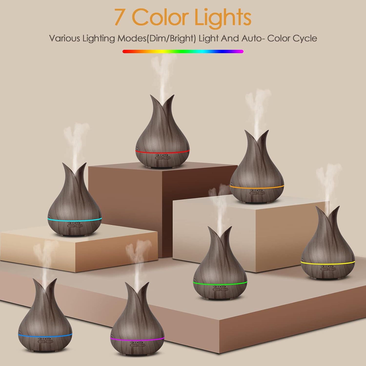 Difusor de aceite esencial con juego de 6 aceites esenciales, 5.1 fl oz pequeño y lindo difusor de aroma con luz LED de 15 colores y 3 veces,