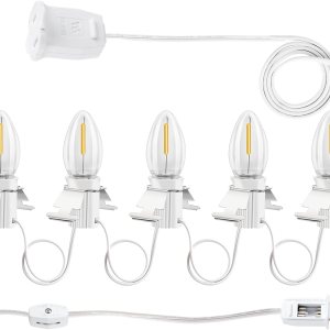 Luces de pueblo de Navidad con 5 bombillas LED de color blanco cálido, decoración para casas de pueblo de Navidad, cable de luz C7 Luces de pueblo de Navidad con 5 bombillas LED de color blanco cálido, decoración para casas de pueblo de Navidad, cable de luz C7