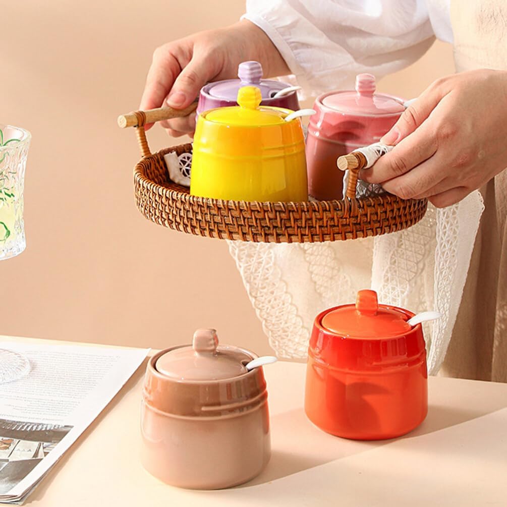 Azucarero de cerdo salado con tapa y cuchara, tarro de azúcar de cerámica, recipiente de condimentos de porcelana, caja de condimentos para el