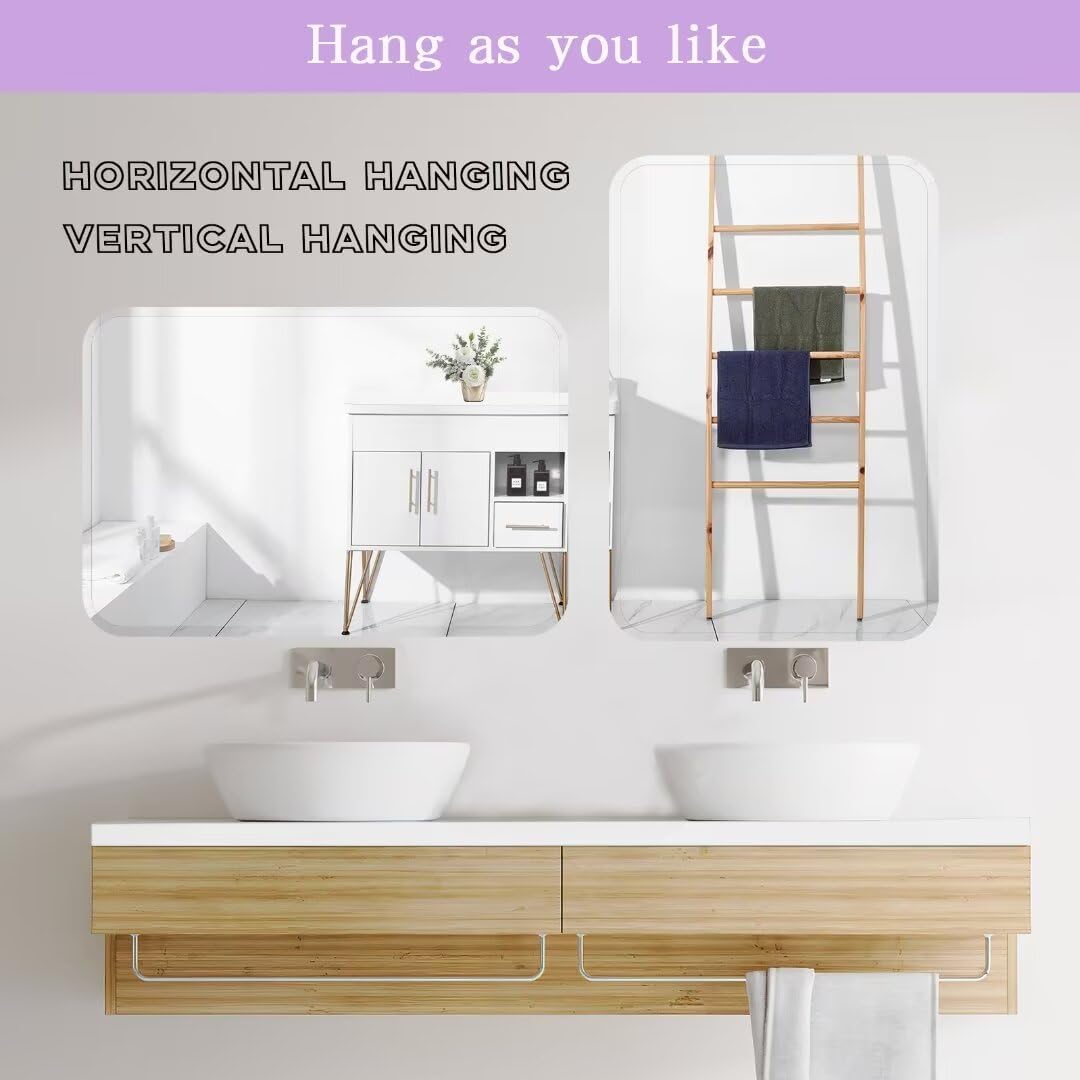 DOIMUSIM Espejos de tocador de baño sin marco para sobre el fregadero, espejos rectangulares redondeados de pared biselados con borde pulido, se