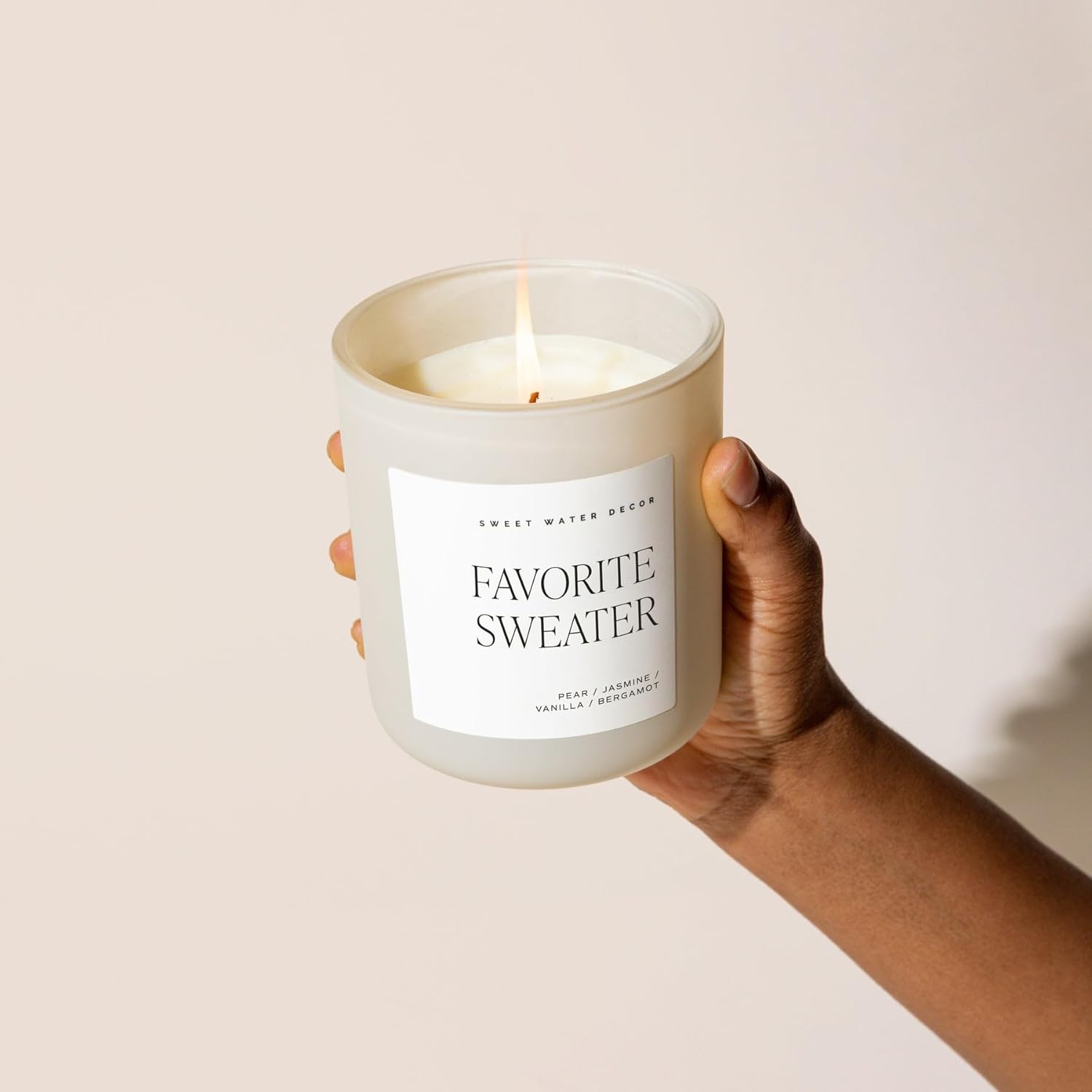 Sweet Water Decor Sweater Winter Christmas Holiday Candle  Milky Coconut, Jasmine, and Soft Cashmere Scented Candle for Home  15oz Clear Jar, 70+
