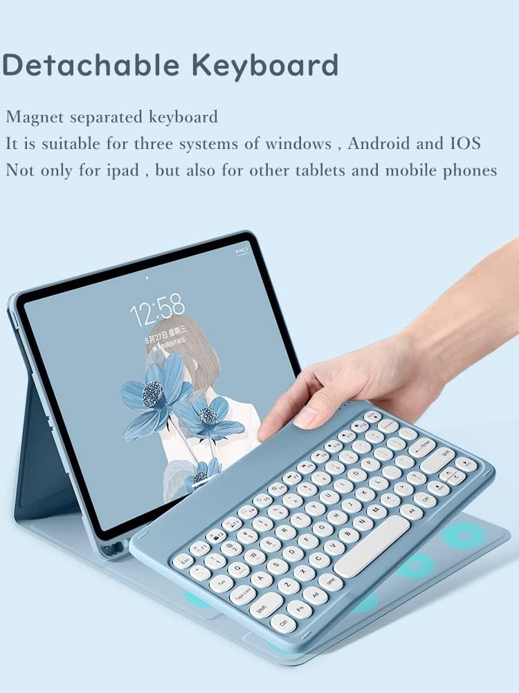 HENGHUI Funda para teclado Galaxy Tab S6 Lite de 10.4 pulgadas 20222020, linda llave redonda, teclado de color, inalámbrico, desmontable, con
