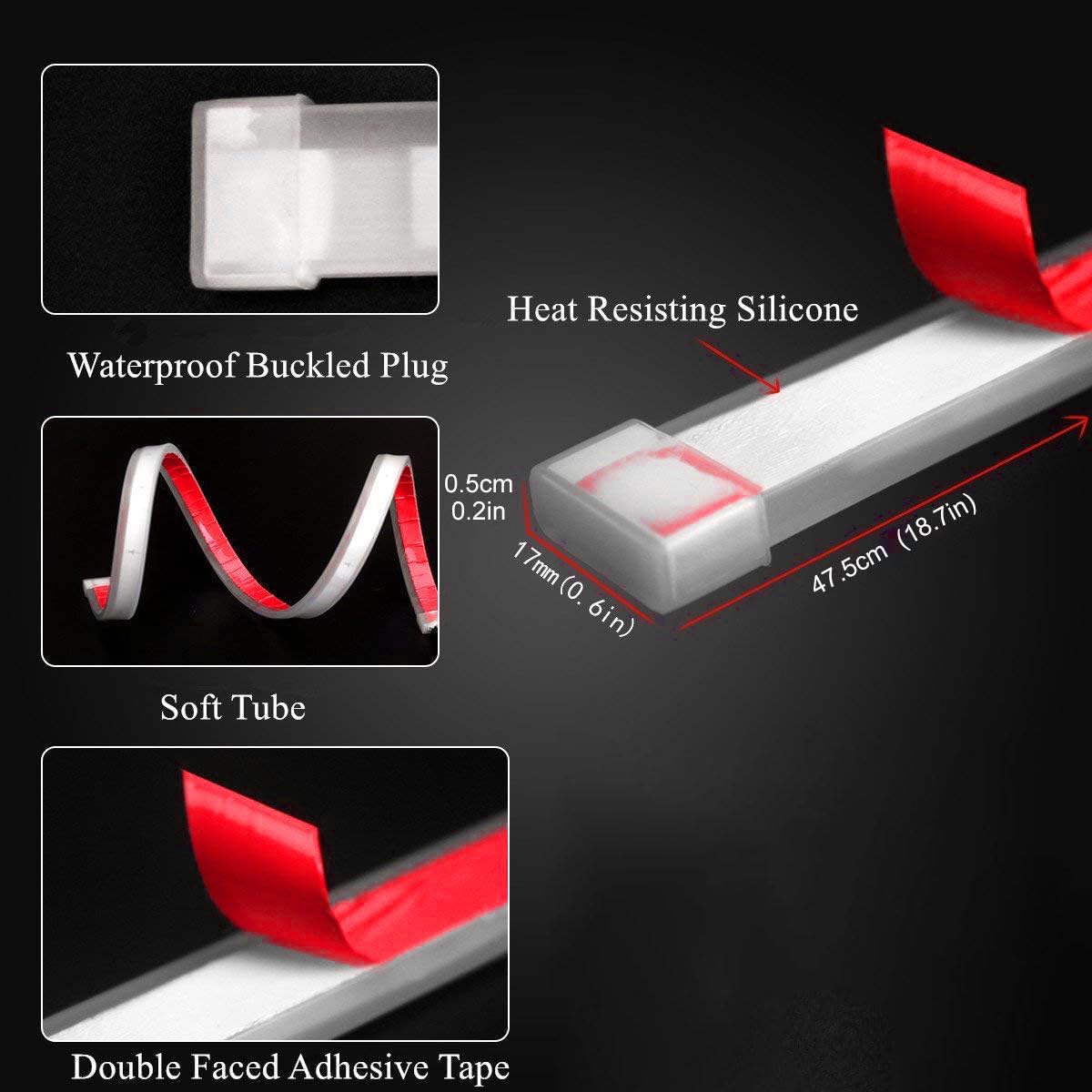 Tira de luz LED para faros delanteros, de 17.7 pulgadas, flexible, para automóvil, de doble color, blanco y ámbar, luz de circulación diurna,