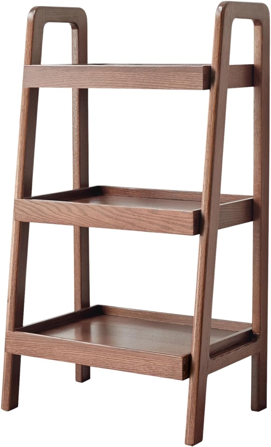 Vadisun Estantería de escalera de madera de roble macizo 100%, estantería de almacenamiento de piso con diseño de deflector de cuatro lados, mesa