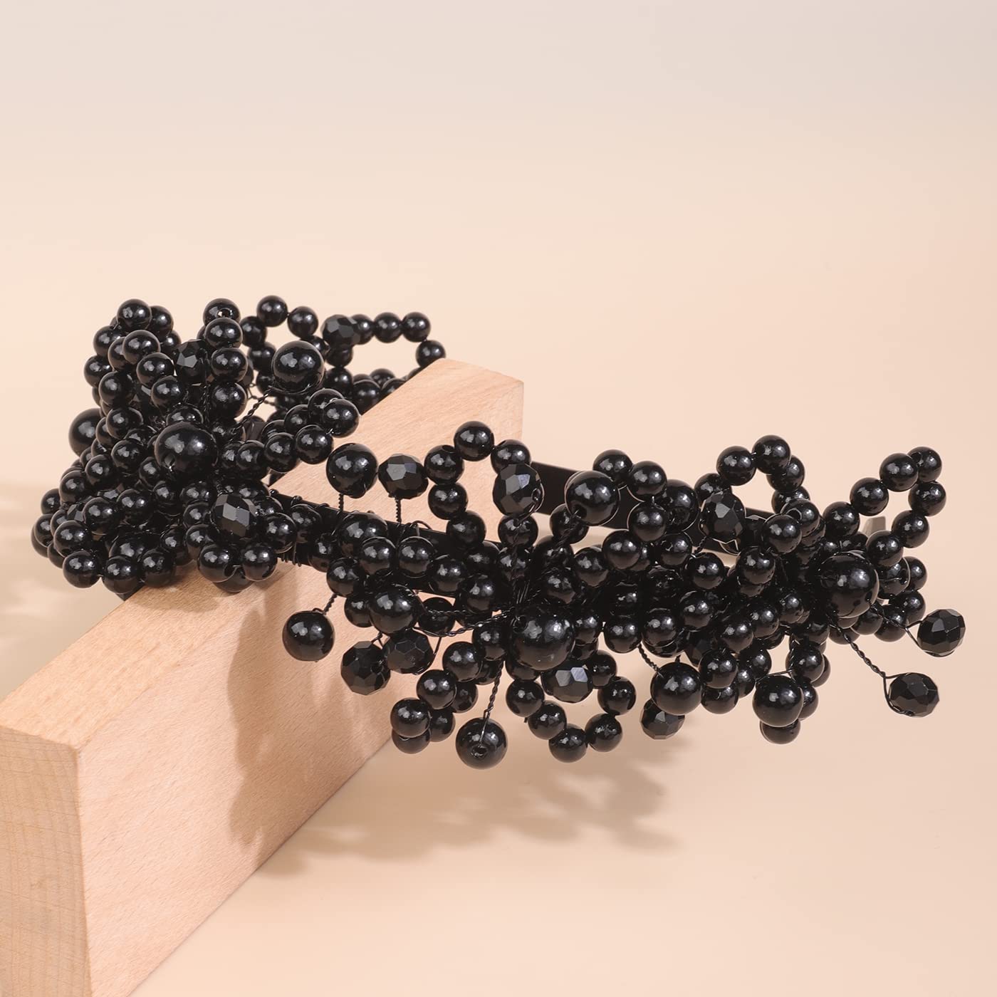 Diadema para el pelo, diadema de perlas negras, perlas de cristal de diamantes de imitación, pieza de pelo de boda, para mujeres y niñas nupciales