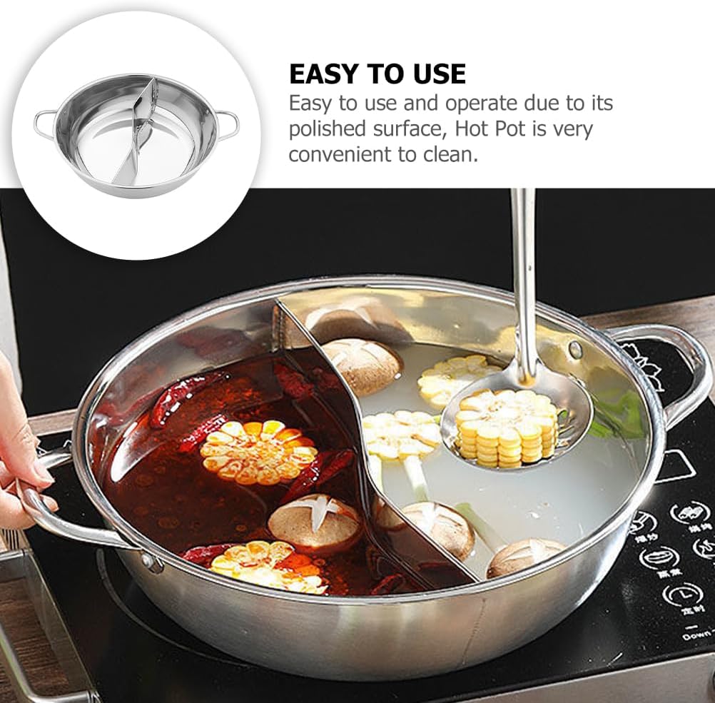 Tofficu Olla caliente con divisor, olla dividida de acero inoxidable de 11 pulgadas, olla caliente olla doble para estufa de inducción de gas