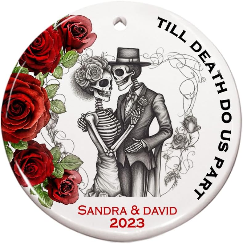 Adorno de esqueleto personalizado para pareja, hasta que la muerte nos separe, San Valentín, boda, Halloween para él y ella, decoración gótica para