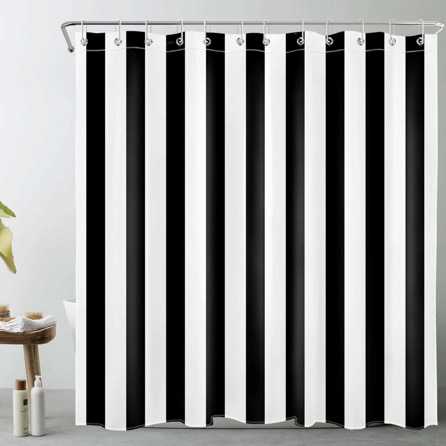 LB Cortina de ducha en blanco y negro, cortina de baño a rayas, tela de poliéster impermeable de 72 x 72 pulgadas, decoración de baño de moda,