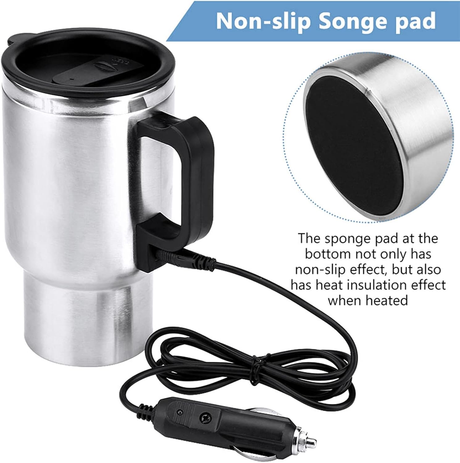 Taza de viaje térmica, 12 V 15.2 fl oz, eléctrica Incar de acero inoxidable, taza de calentamiento de viaje, taza de café, té para auto, taza con