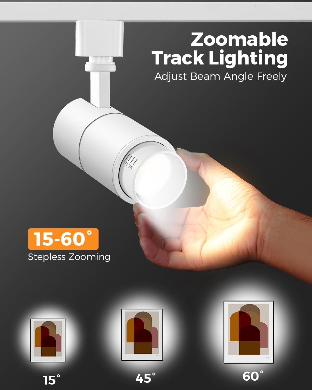 VANoopee Cabezales de iluminación LED de pista con zoom de 3 colores de 10 W, cabezales de luz de riel tipo H, regulables, brillantes, focos de