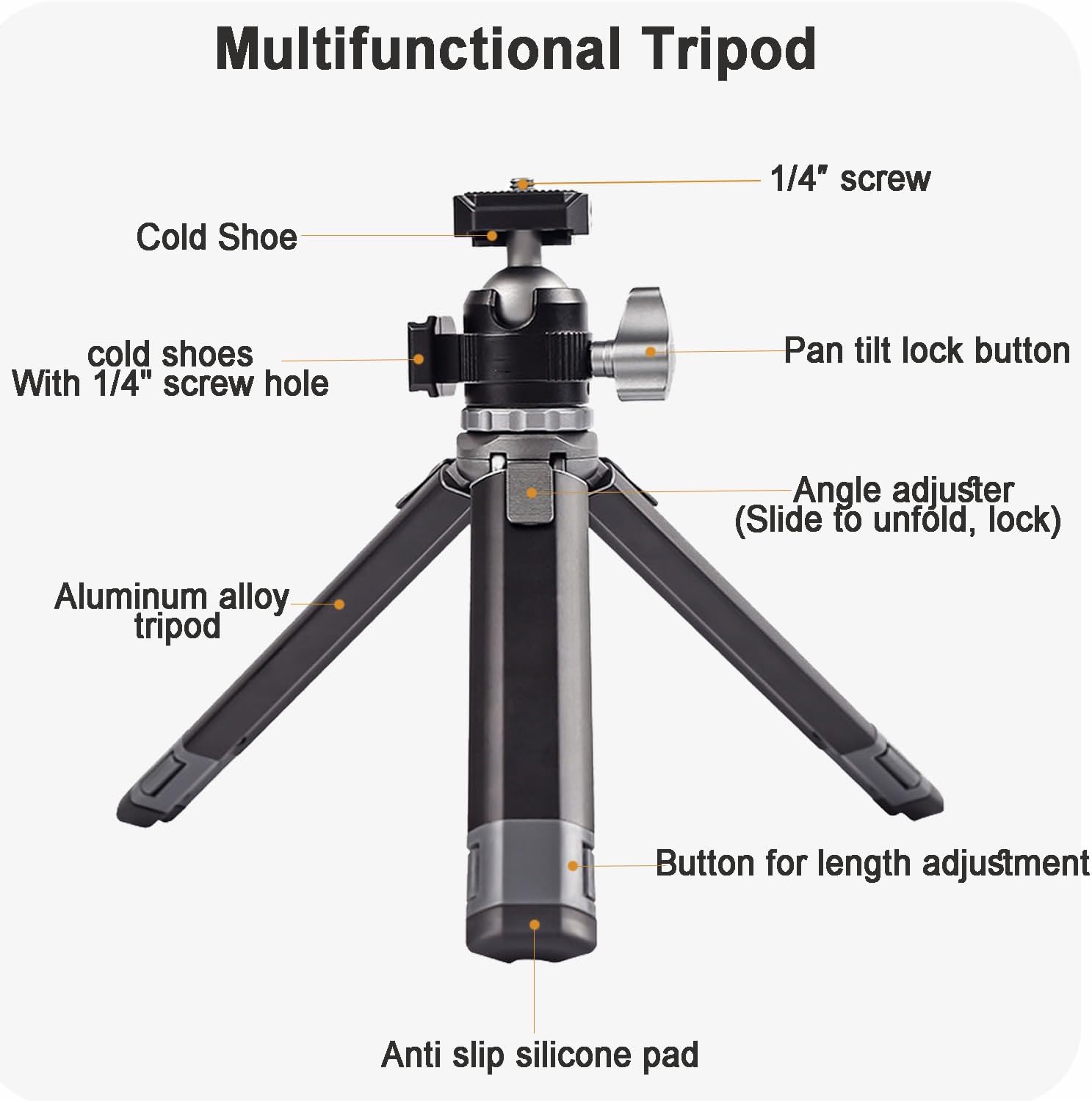 FitStill Mini trípode para cámara selfie stick con doble zapata fría 360 cabeza de bola, trípode de mesa extensible para DJI Go Pro Hero 1211109876