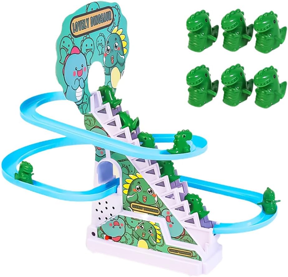 Juego de juguetes de diapositivas de dinosaurio, divertido juguete de dinosaurio escalera mecánica de dinosaurio automático para subir escaleras