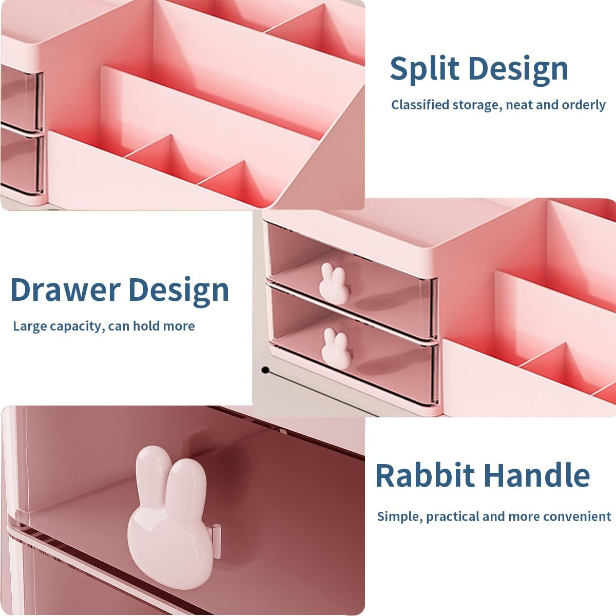 jioko Organizador de maquillaje para tocador de baño, cajón transparente para almacenamiento de cosméticos con soporte para cepillos, encimera de