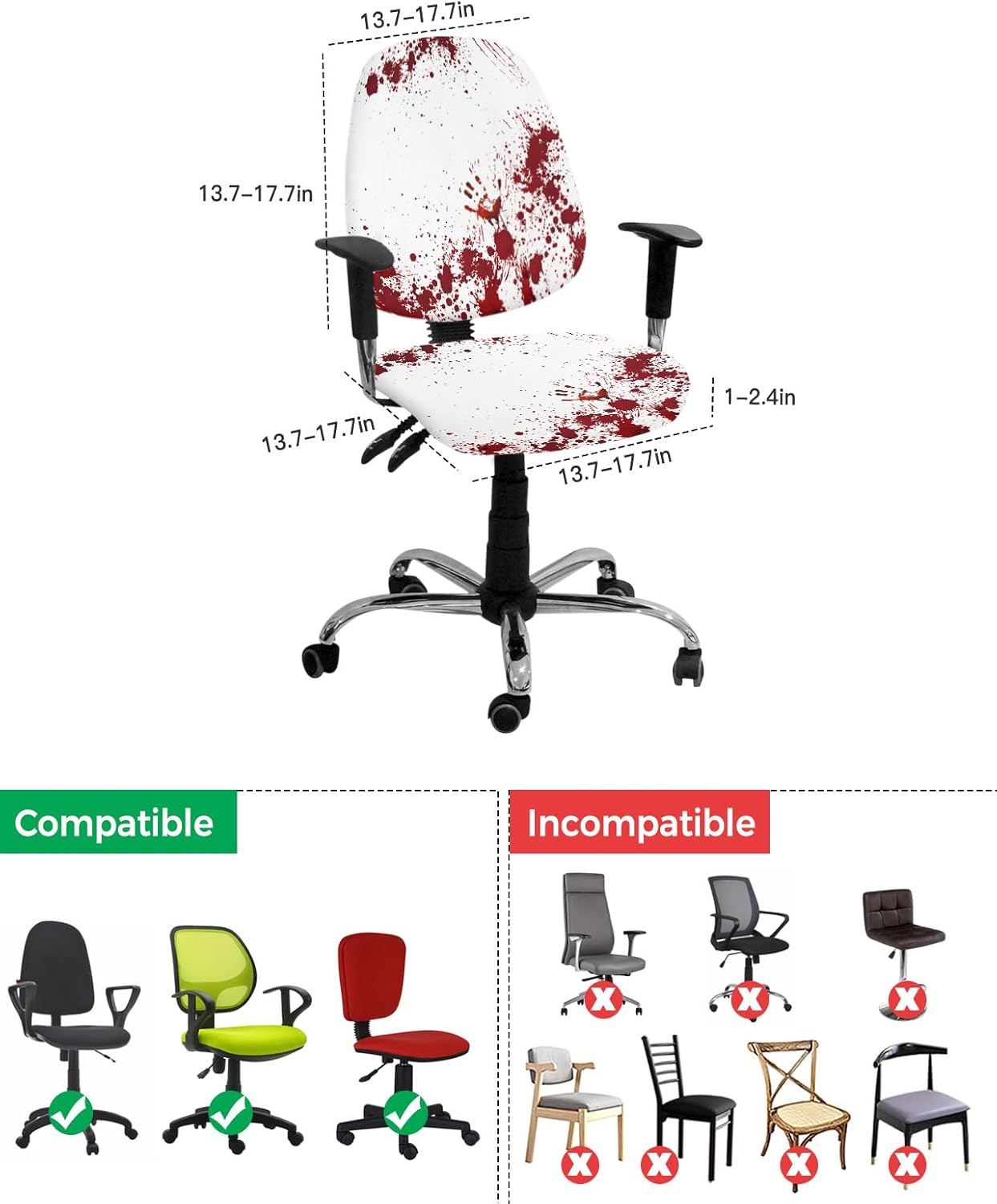 EwdeWwo Funda para silla de oficina, diseño de huellas dactilares de sangre aterradora de Halloween, funda protectora y elástica para silla de