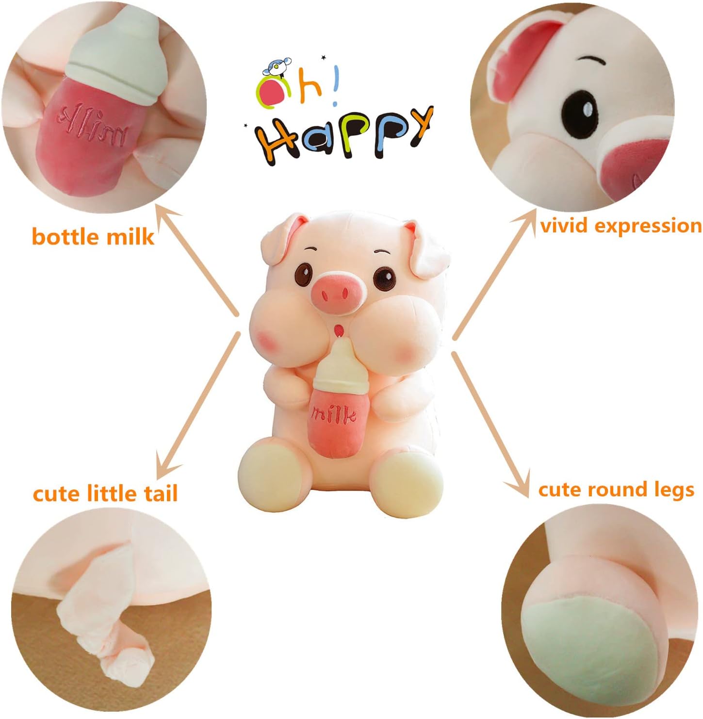 Juguete de peluche de cerdo de 13.7 pulgadas, linda almohada de cerdo con botella de leche de peluche de cerdo para abrazar, regalos para niños,