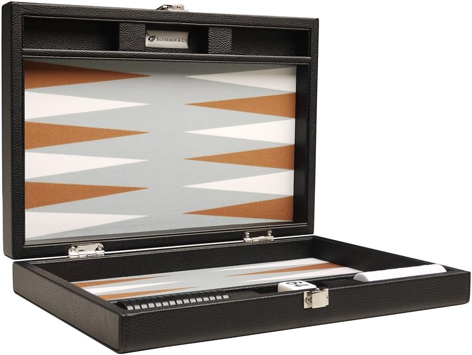 Juego de Backgammon Premium de 13 pulgadas, tamaño de viaje, pizarra negra, blanco y puntos de ron