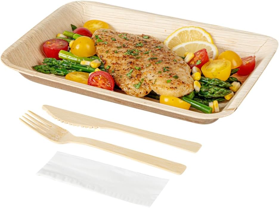 Restaurantware Bambuddha – Juego de utensilios de bambú de 7 pulgadas, 100 utensilios de bambú desechables, cuchillo y servilleta, acabado liso,