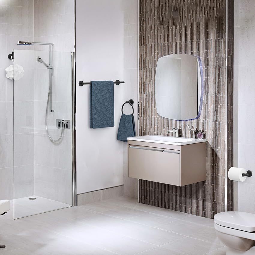 USHOWER Toallero negro mate, toallero de 24 pulgadas para baño montado en la pared, barra de toalla gruesa de acero inoxidable SUS304, decoración