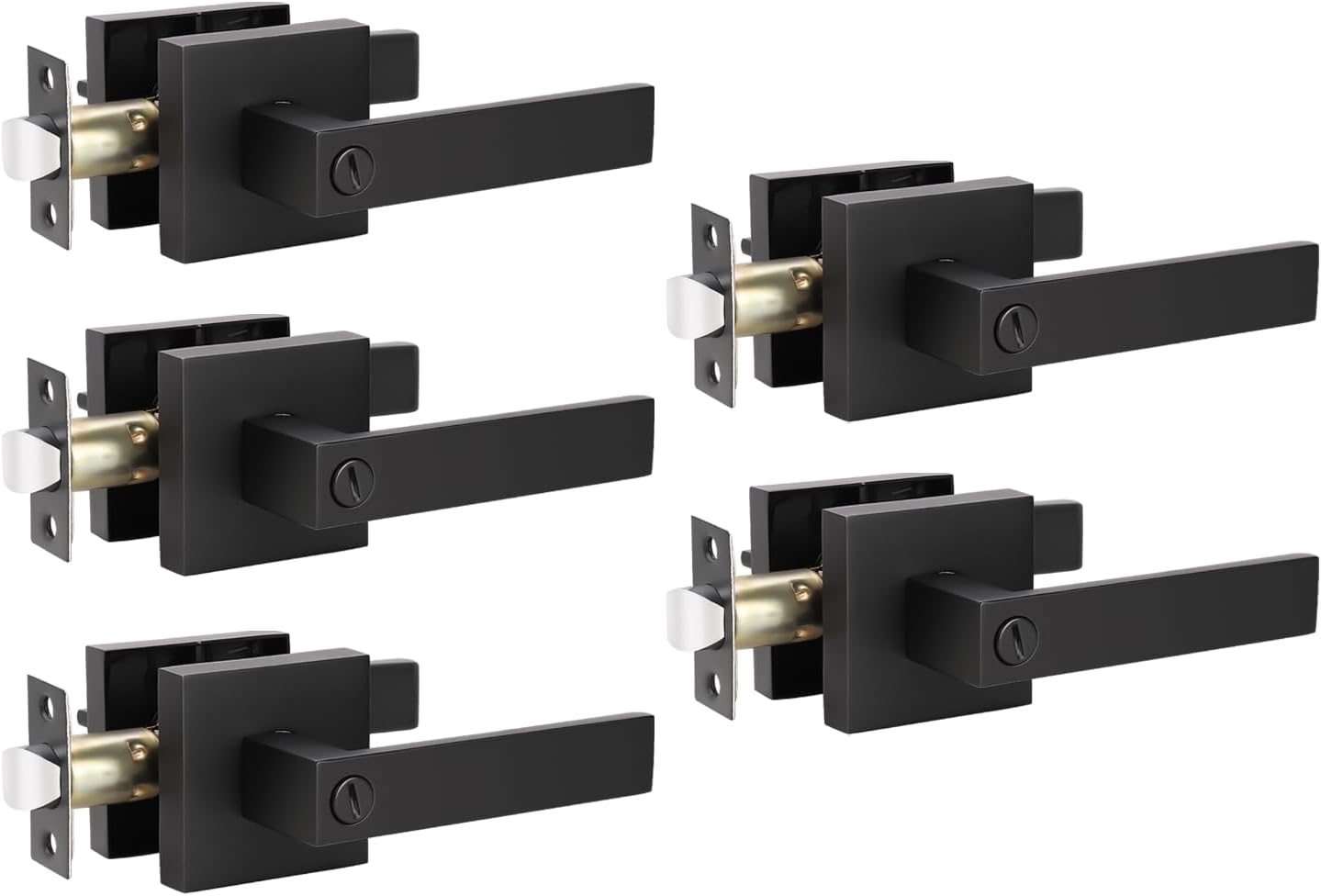 KNOBWELL Paquete de 5 manijas de puerta color negro mate resistentes para puerta de privacidad, accesorios de puerta, manijas de puerta para