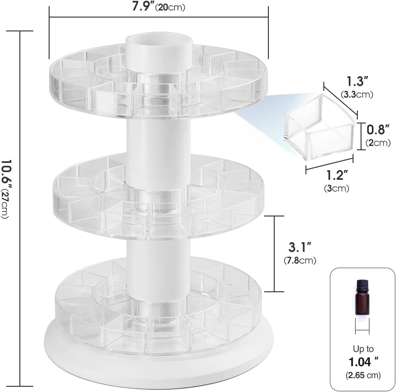 J JACKCUBE DESIGN Soporte giratorio de exhibición de aceite esencial para 45 botellas (hasta 72), organizador de 3 niveles de almacenamiento –