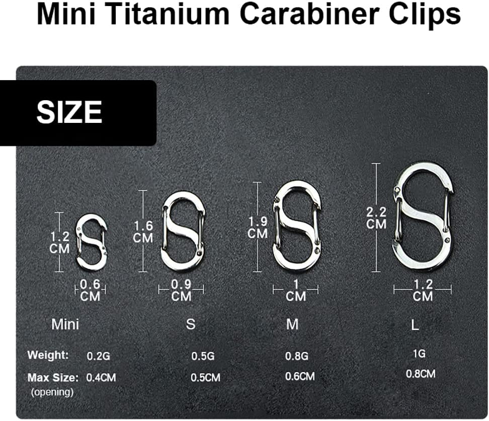 Titanium Carabiner Clips 6PCS Dual Snap Hook Small Keychain Spring Clasps for Camping Fishing Hiking Keychain Accessories