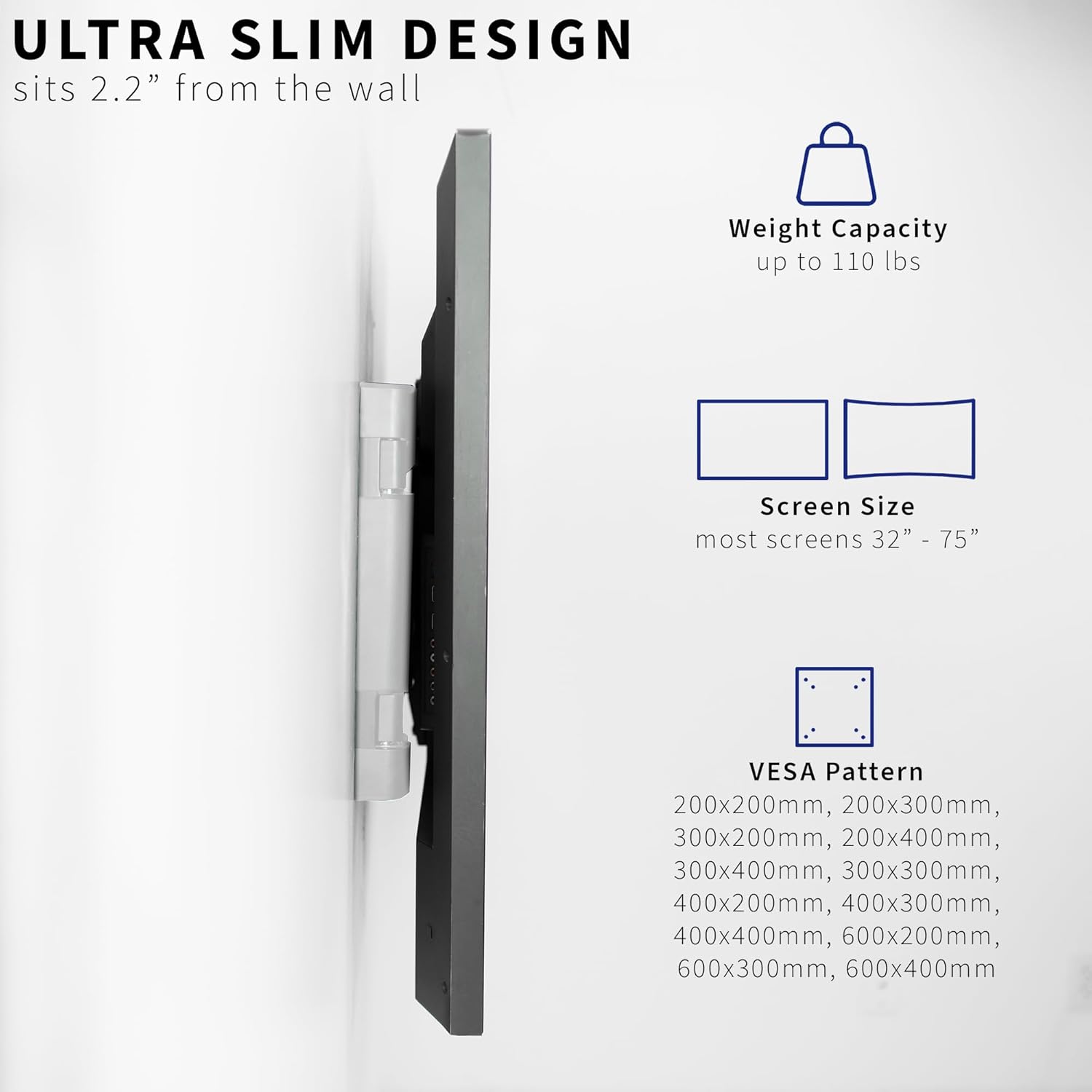 VIVO Soporte de pared eléctrico de acero de perfil bajo para pantallas de plasma LCD LED de 32 a 75 pulgadas, soporte de TV oscilante motorizado con
