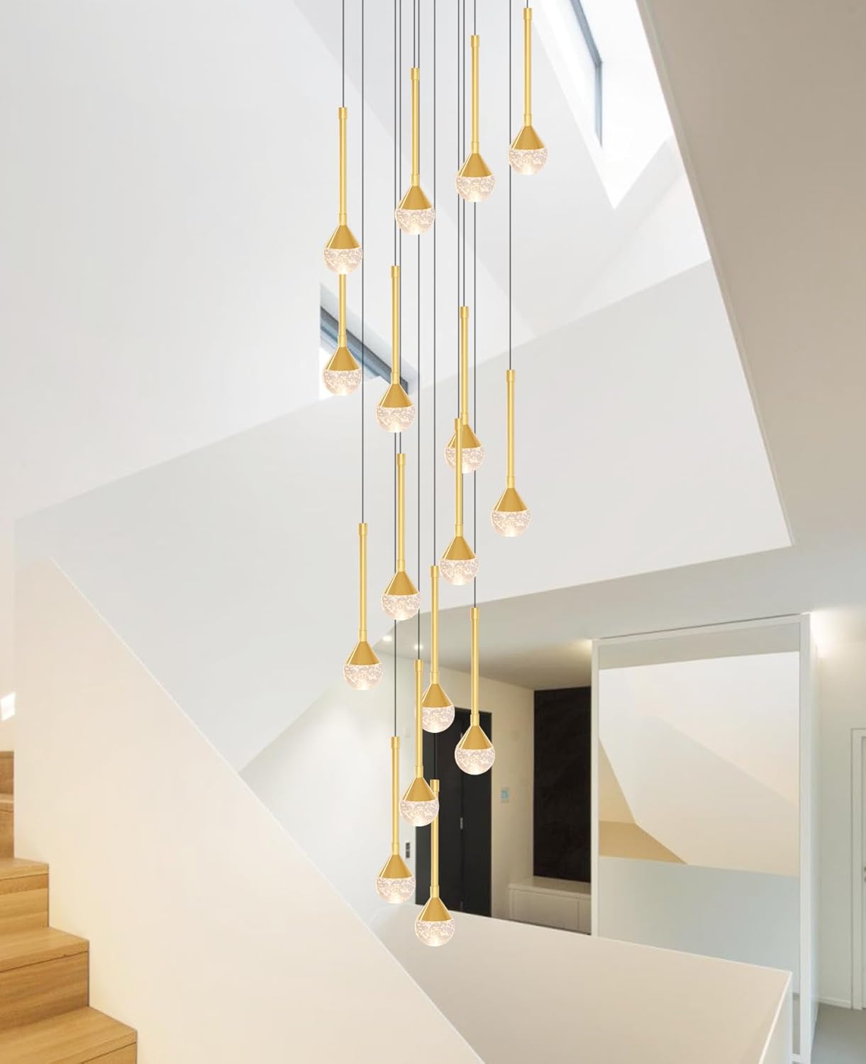Candelabros de 16 luces para sala de estar de 137 pulgadas, luces LED de techo alto, lámpara de entrada, colgantes de cristal, lámparas de techo
