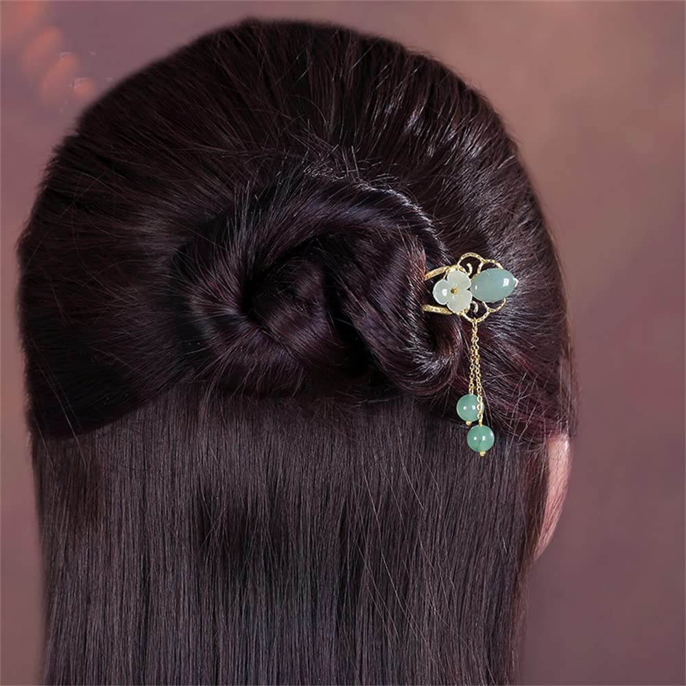 Pinzas para el pelo de flores de jade para mujeres y niñas, palillos retro Hanfu en forma de U, accesorios para la fabricación del cabello,