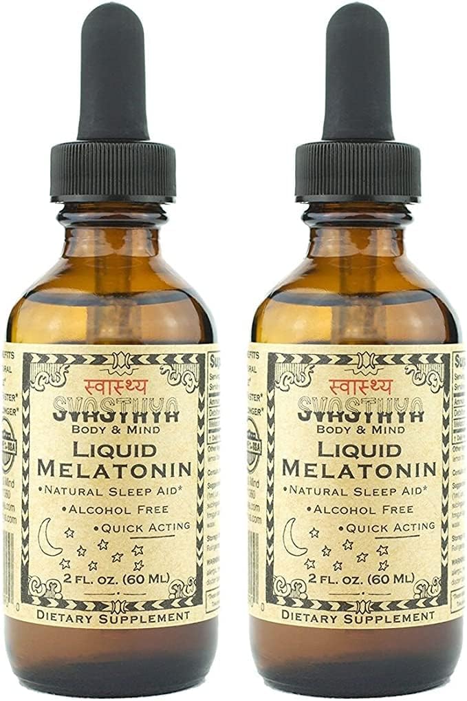 SVASTHYA BODY & MIND Melatonina líquida  Promueve el sueño natural  Sin alcohol para adultos y niños, fabricado en los Estados Unidos, 2 onzas,