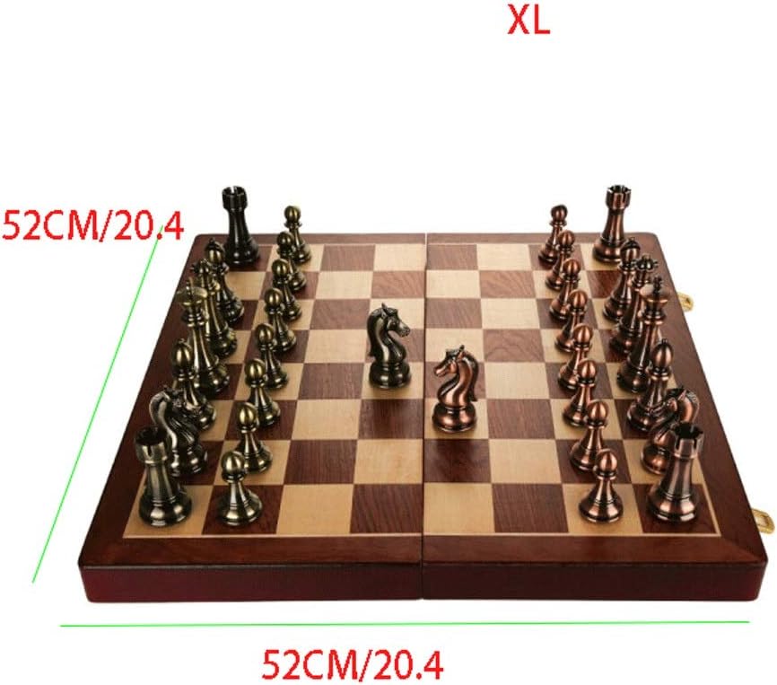 ROLTIN Juego de caja de regalo de ajedrez de metal y bronce, tablero plegable especial para juego, juegos de ajedrez de entrenamiento diario