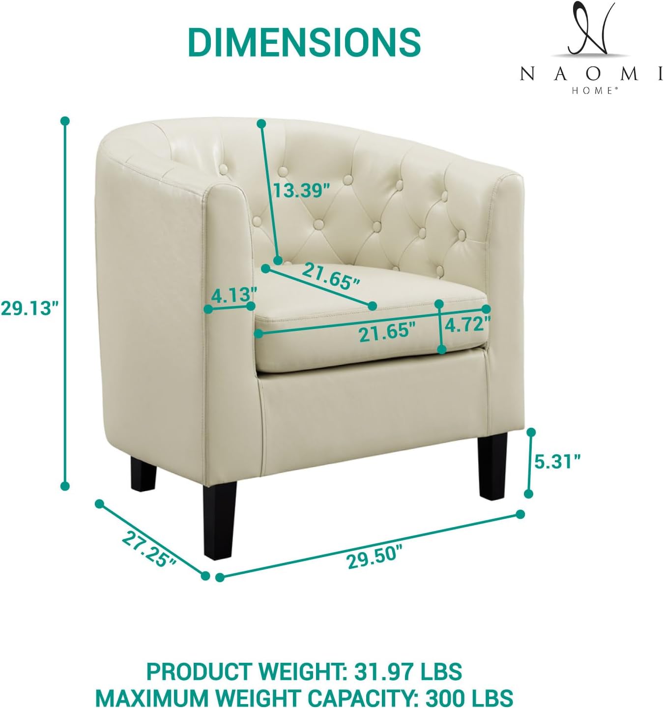 Emma – Silla decorativa, silla de barril de piel sintética copetuda con botones, silla decorativa moderna de mediados de siglo, sillón cómodo,
