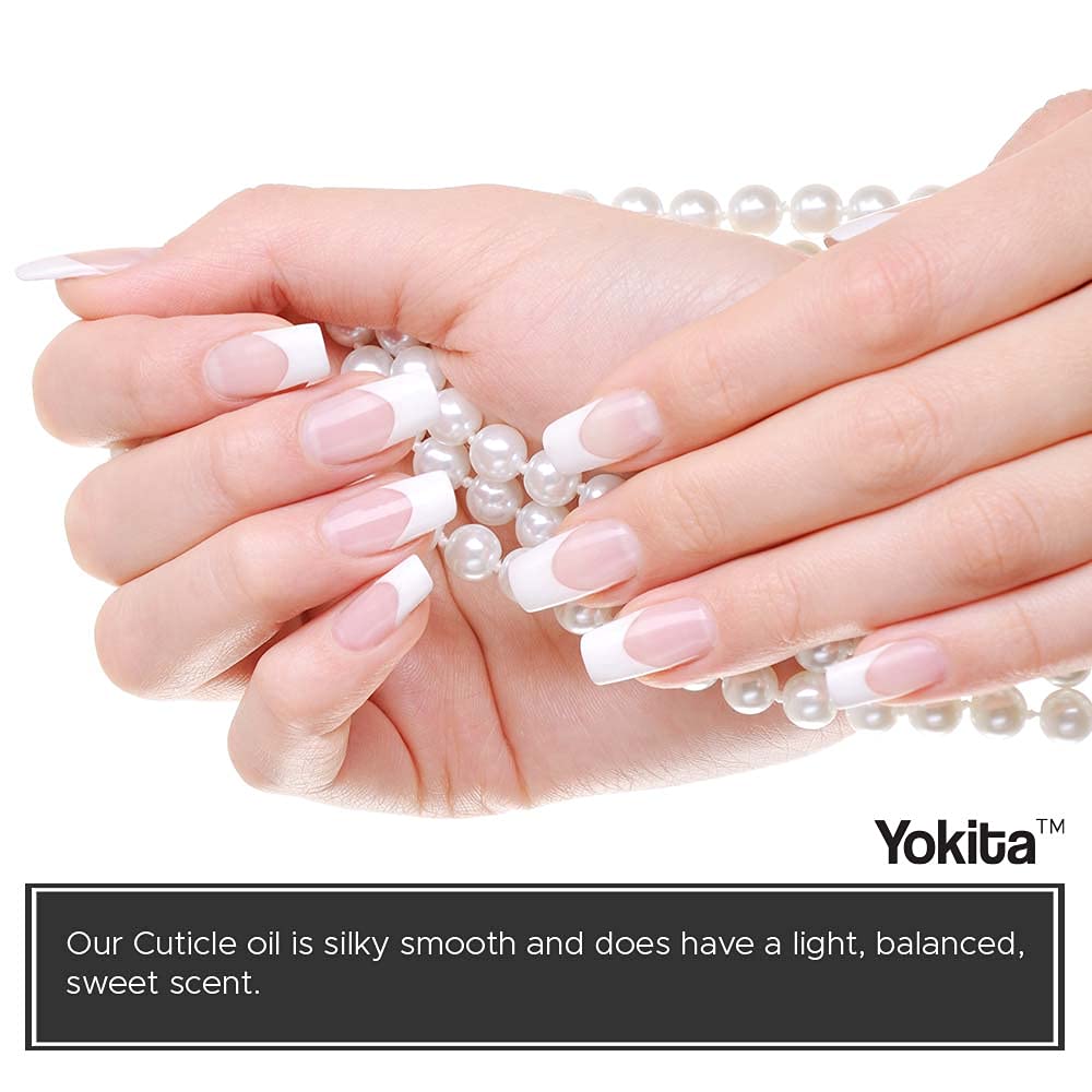 Yokita Aceite de cutícula prémium con cepillo para leche y miel, infusión curativa natural, calma e hidrata las cutículas con vitamina E, 0.5 onzas