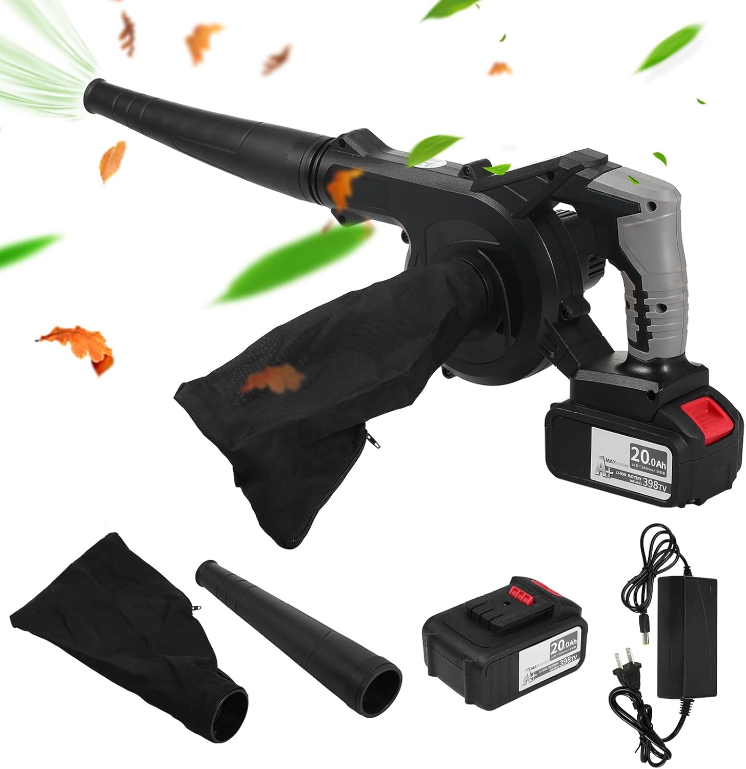 VISLONE Sopladores de hojas ligeros con batería de 21 V para patio, acera, soplador de hojas pequeñas, soplador 2 en 1 y aspiradora con interruptor
