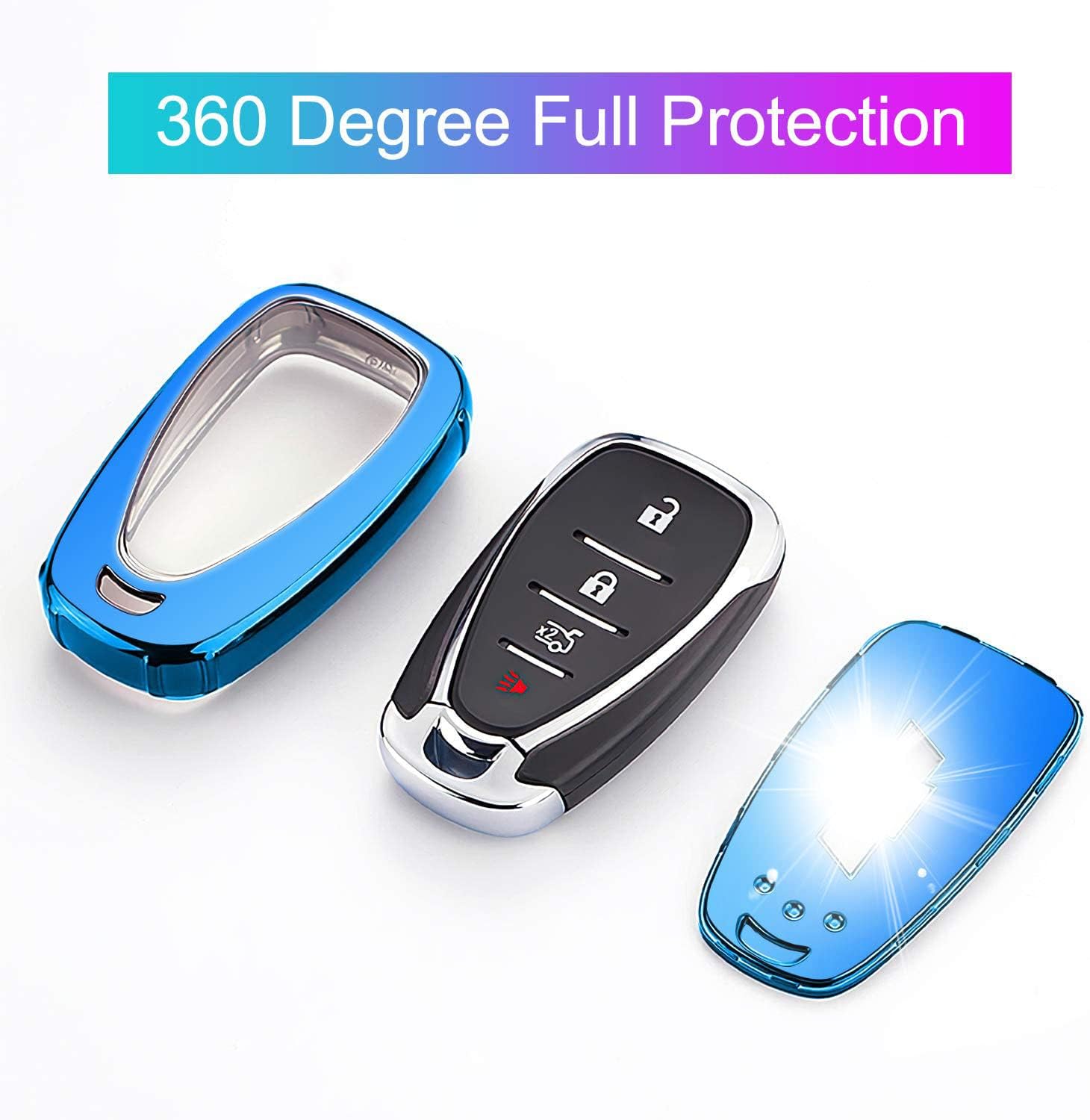 QBUC Funda para llavero Chevrolet con llavero para Chevy Cruze Camaro Malibu Traverse Spark Equinox Sonic Volt Bolt Trax