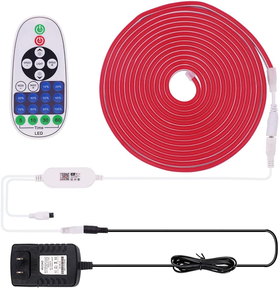 Tira de luces de neón de 6.56 pies6.6 ft, 12 V, 120 SMD2835, impermeable, flexible, atenuador de intensidad monocromática IR de 23 teclas y fuente