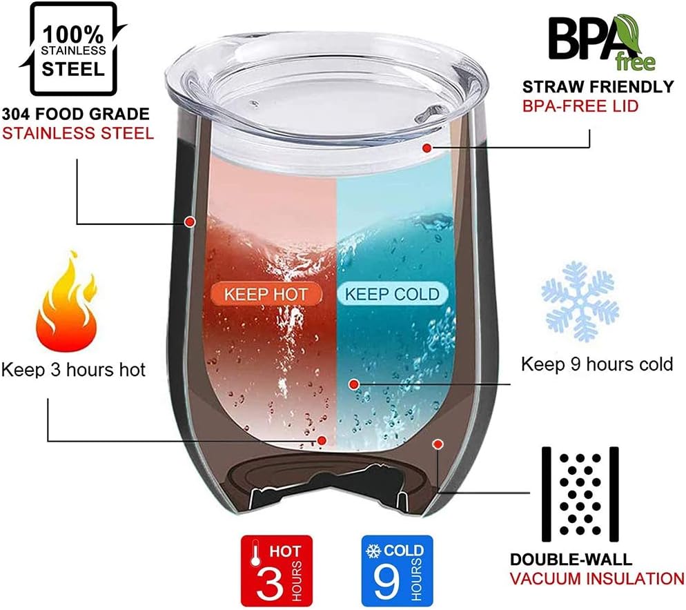 KAIRA Vasos personalizados para mujer, vaso de vino de acero inoxidable personalizado con tapa, 12 onzas, taza de café helado con aislamiento de