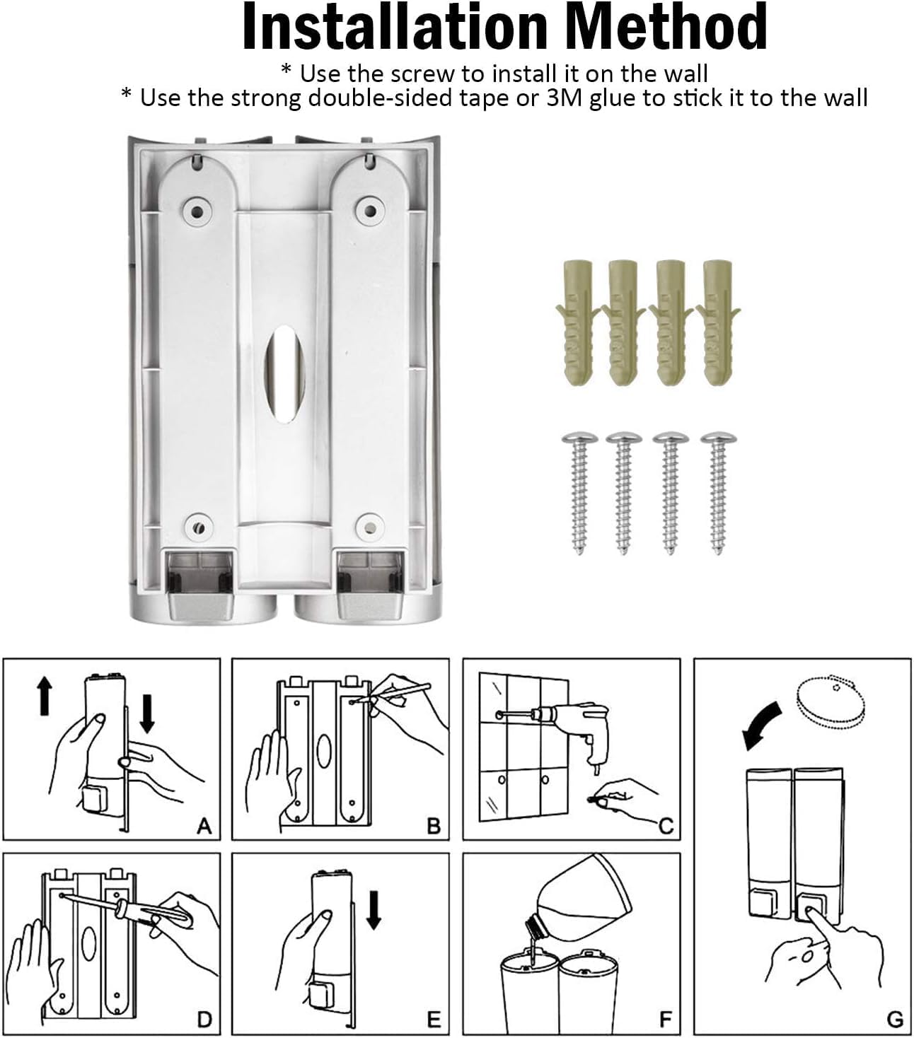 Dispensador de champú para pared de ducha, dispensador de jabón de ducha de 3 x 13.5 onzas montado en la pared, dispensador de champú de ducha de 3