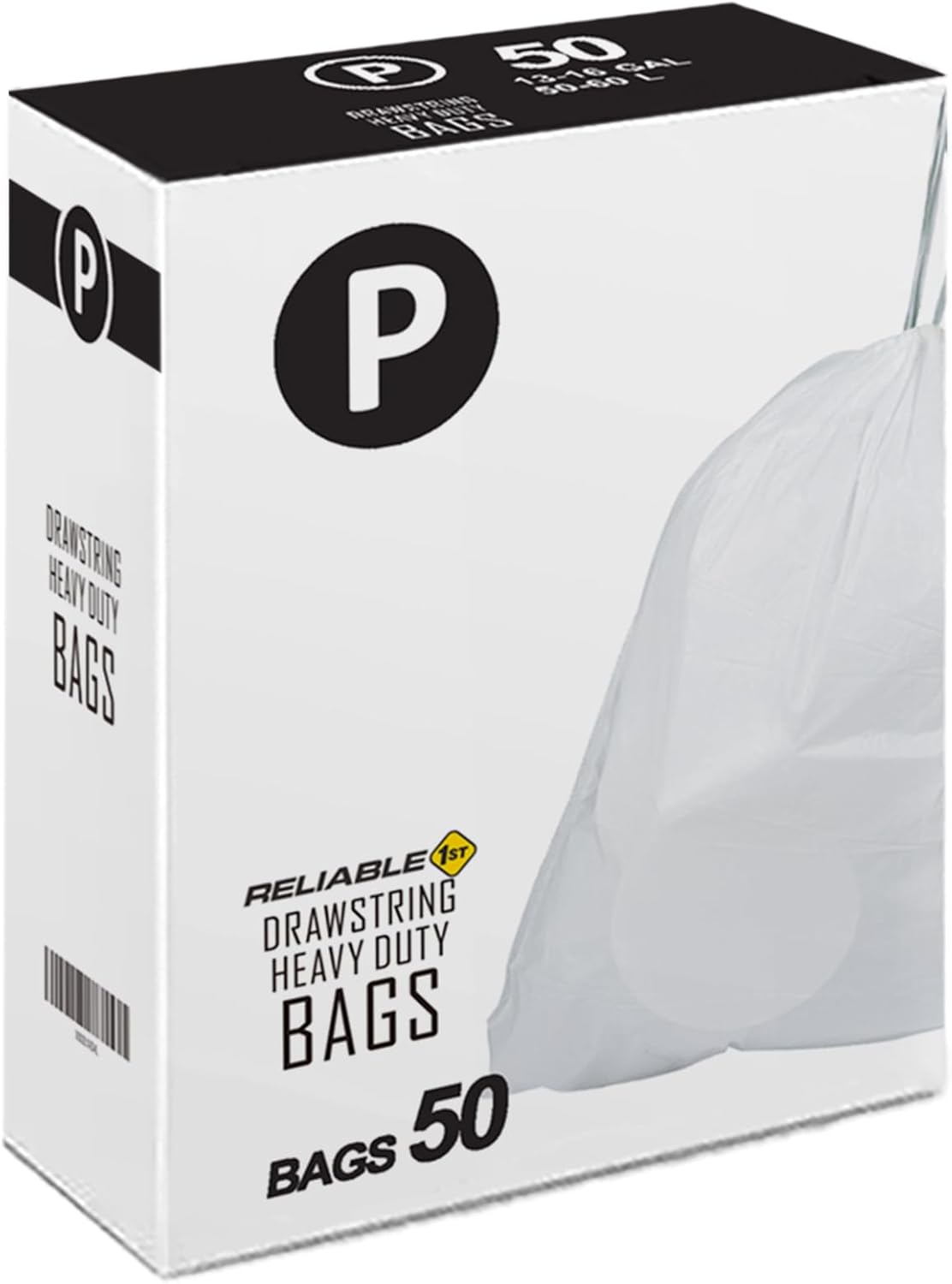 Code P Bolsas de basura resistentes con cordón reforzado para 13-16 galones  50-60 litros compatibles con código P (50 unidades)  Revestimientos de