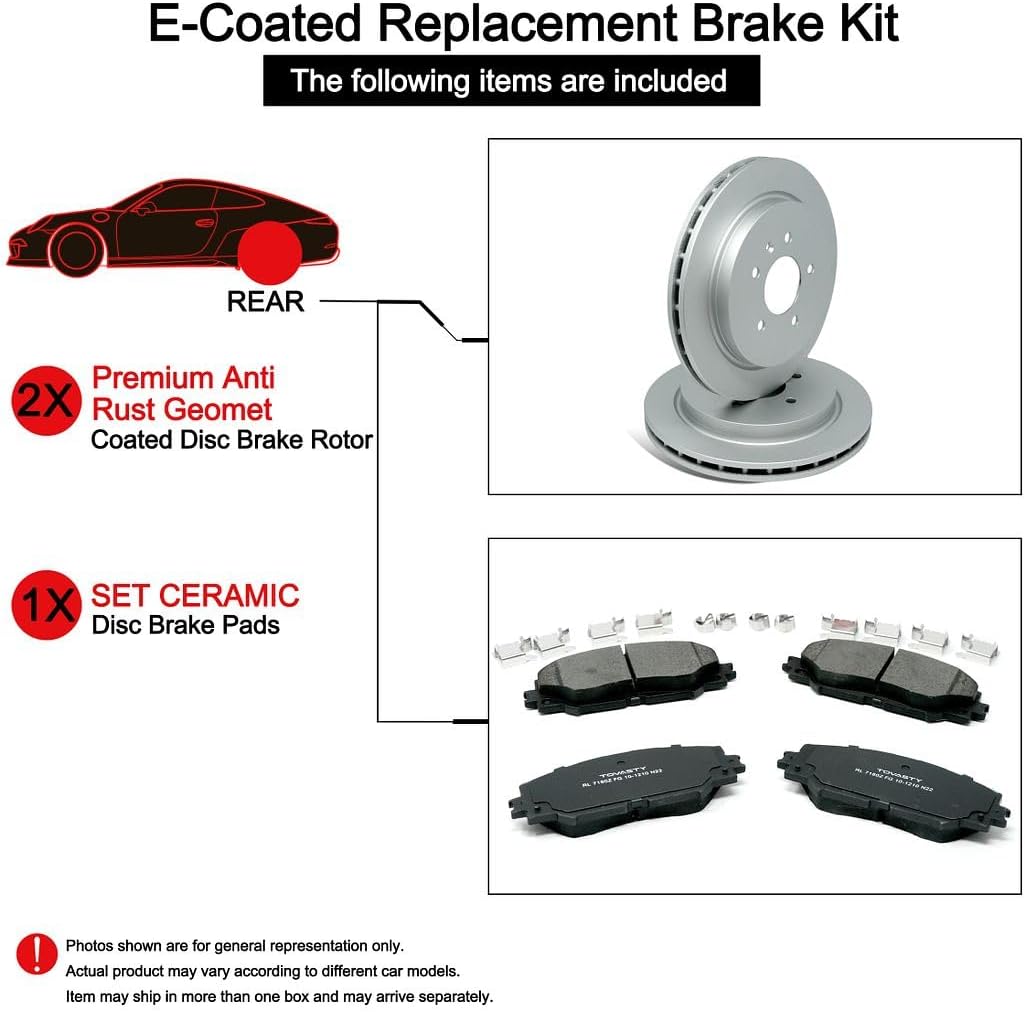 Traseras TOVASTY Pastillas de freno y rotores Kit para Kia Forte Koup 2010-2013 E-Coated BKC0535