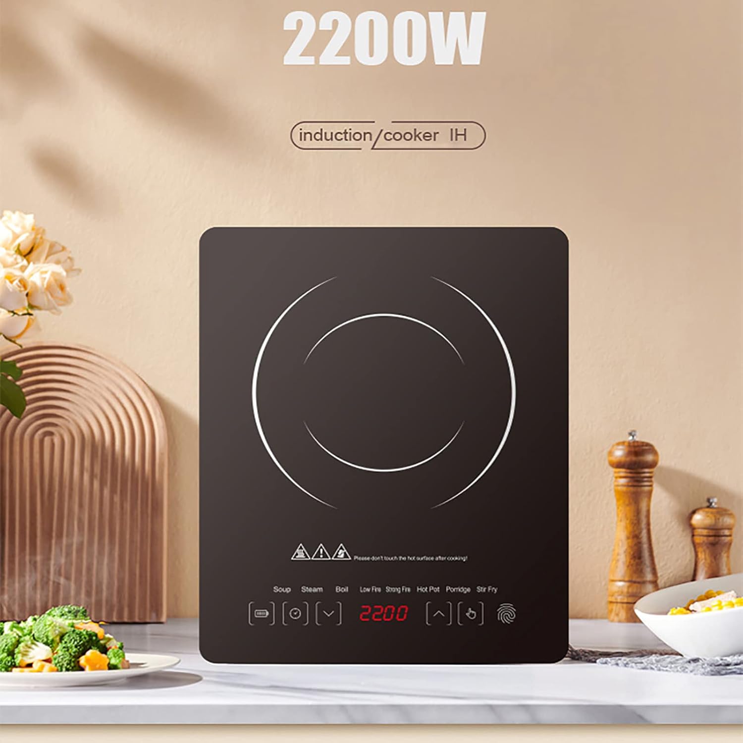 Placa de inducción Cocina de inducción única 2200 W 8 ajustes de potencia de temperatura 8 niveles de potencia con pantalla LED Control táctil