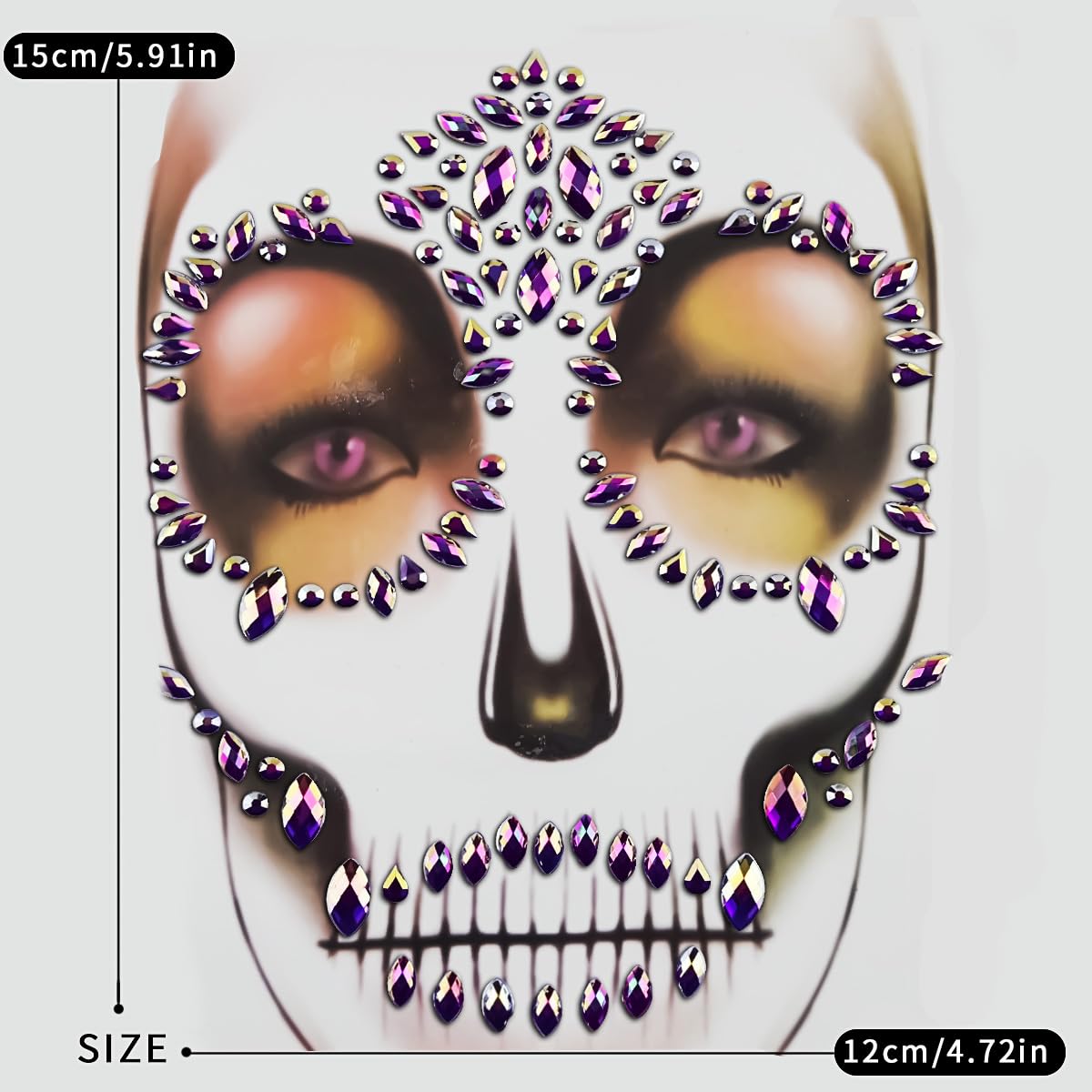 Calcomanías de tatuaje de calavera de azúcar con diamantes de imitación para Halloween, joyas para la cara, gemas para el Día de los Muertos, kit de